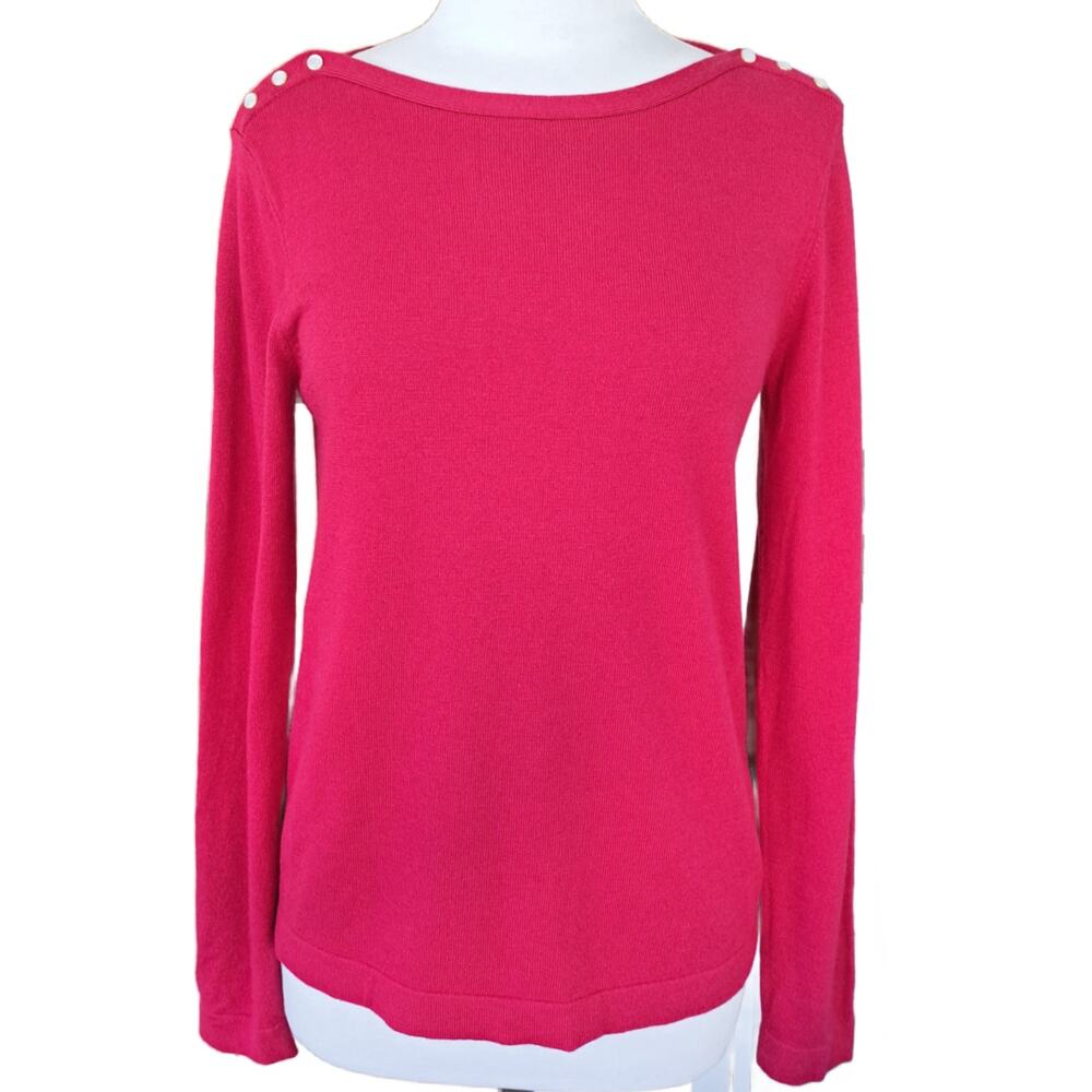 HOBBS London Boatneck Sweater Small Fuchsia Bright Pink Snap Detail